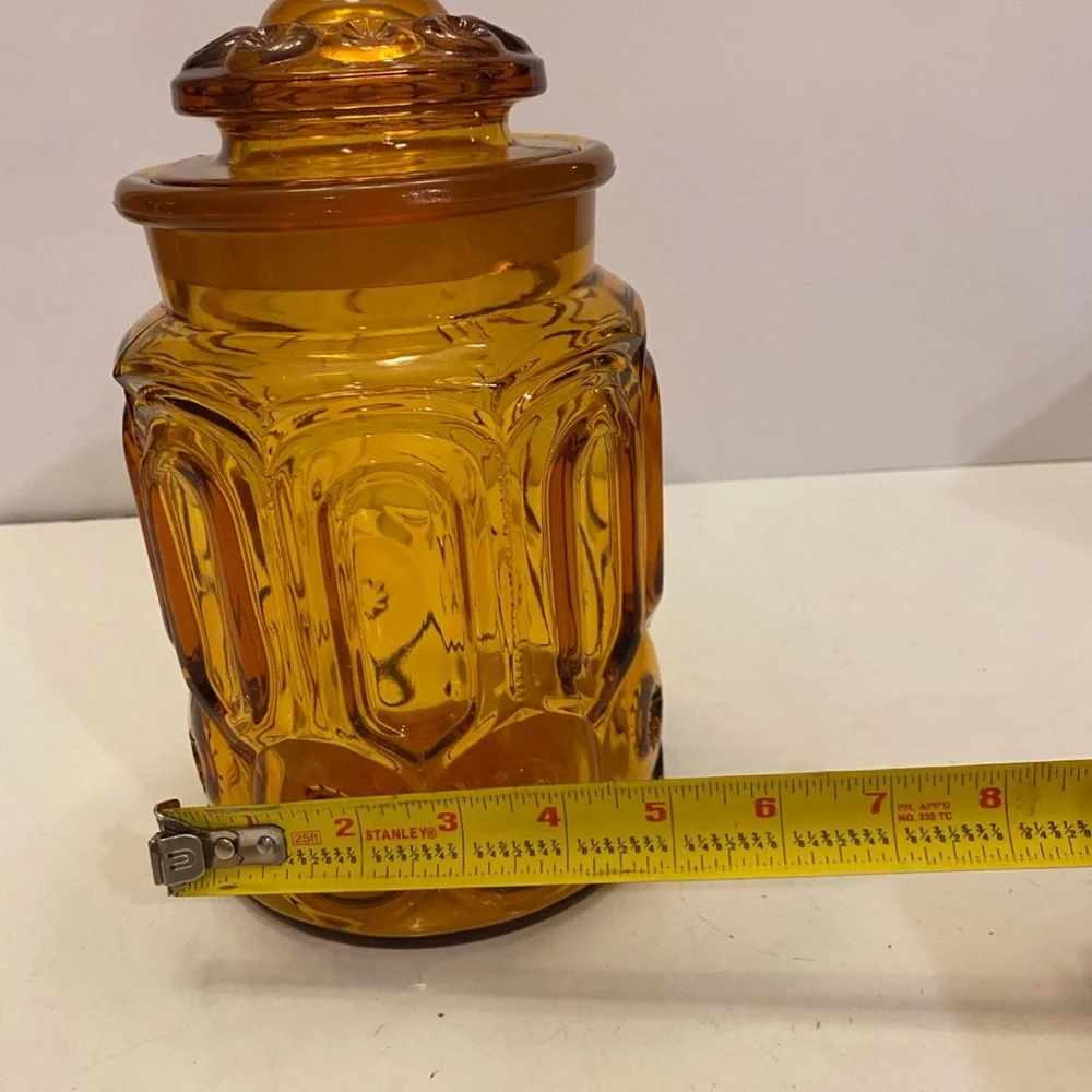 Vintage LE Smith Moon and Stars Amber Glass Cannister 9.5”